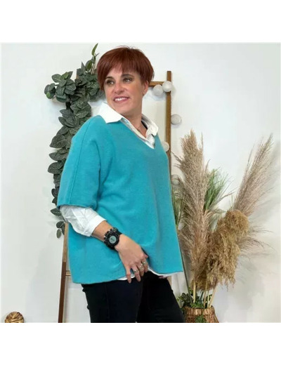 K545- Pull loose Crop-Top (Tu) (bleu turquoise)