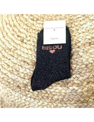 V317- Chaussettes paillettes "Bisou" (noir)