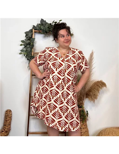 K215- Robe Christy "Fougères (T44-T52) (rouge)
