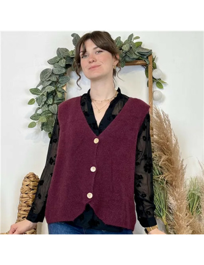 K043- Gilet sans manche en maille (Tu) (bordeaux)