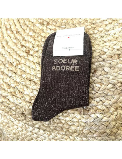 V301- Chaussettes paillettes "Soeur Adorée" (marron)