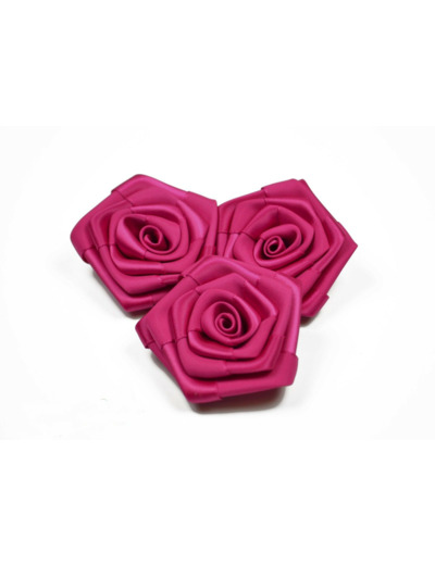 Sachet de 3 roses satin de 6 cm de diametre fuchsia 187