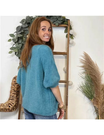 K102- Pull « Pilou Pilou » (Tu) 🇮🇹 (bleu canard)