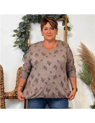 Z128. Pull imprimé "Coraux" (GT) 🇮🇹 (taupe)
