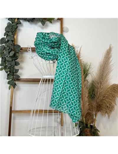 Y513- Foulard imprimé Rosace coton (vert émeraude)