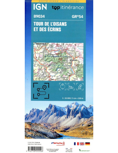 TOUR DE L OISANS ET DES ECRINS GR54 RECTO VERSO PLASTIFIEE