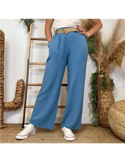 L784- Pantalon coton + Ceinture (Tu)  🇮🇹 (bleu jeans)