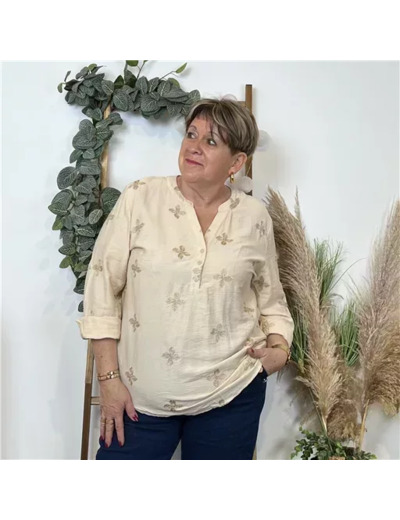 K805- Blouse brodée Christy (T44-T52) (beige)