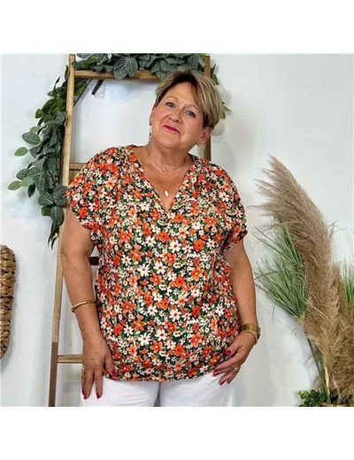 Z747- Top Christy Fleuri (T44-T52) 💐 (rouge)