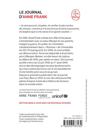 LE JOURNAL D'ANNE FRANK (NOUVELLE EDITION)