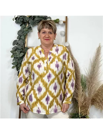 K804- Blouse Christy Losanges (T44-T52) (moutarde)