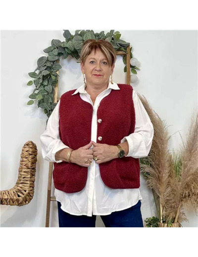 K039- Gilet sans manche moutonné (T40-T48) (bordeaux)