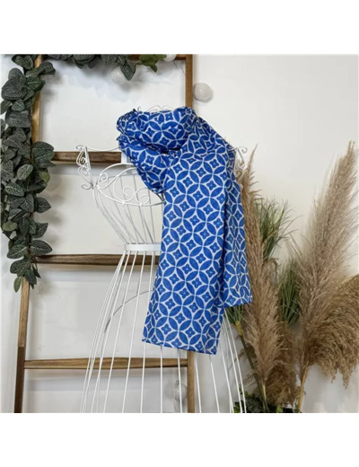 Y513- Foulard imprimé Rosace coton (bleu indigo)