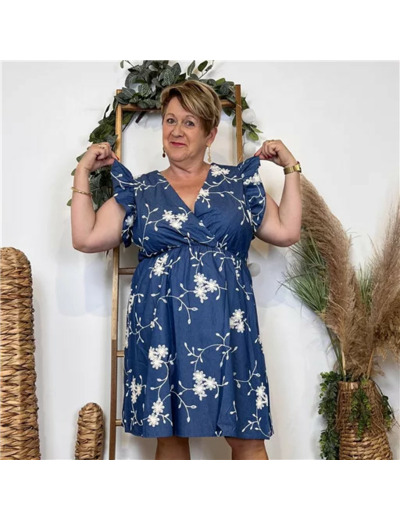 K204- Robe By One Fleurie (T40-T48) (bleu indigo)