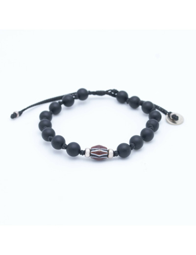 Bracelet unisexe onyx, perle vénitienne en verre et argent