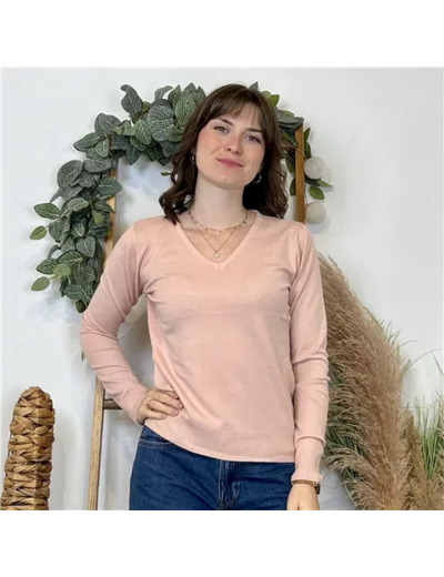 Y372- Pull FIN sans laine «Voggo» (T36-T48) (rose poudré)