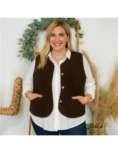 K021- Gilet sans manche moutonné (T40-T48) (marron)