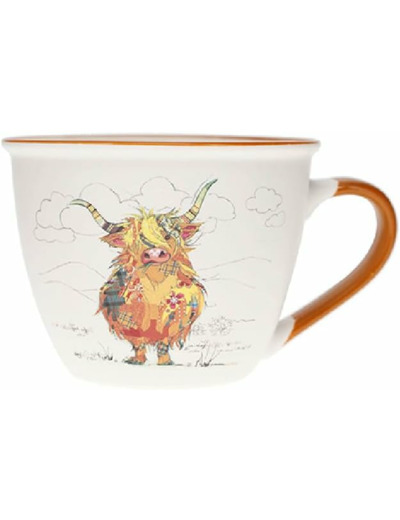 KIUB Bol timbale avec une anse - Motif vache écossaise- matière porcelaine fine - contenance 550ML