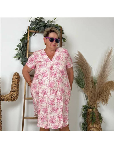 K150- Robe Christy "Fleurettes" (T44-T52) (fuchsia)