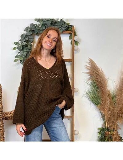 K106- Pull maille ajourée (Tu) 🇮🇹 (marron)
