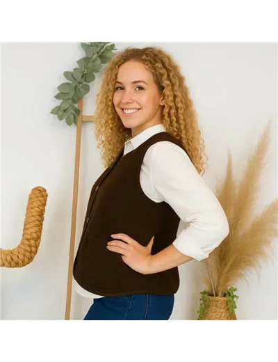 K021- Gilet sans manche moutonné (T36-T40) (marron)