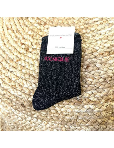 V309- Chaussettes paillettes "iconique" (noir)