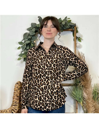 K022- Chemise léopard By One (T36-T40) (marron)