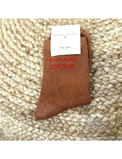 V307- Chaussettes paillettes "Marraine Adorée" (rouille)