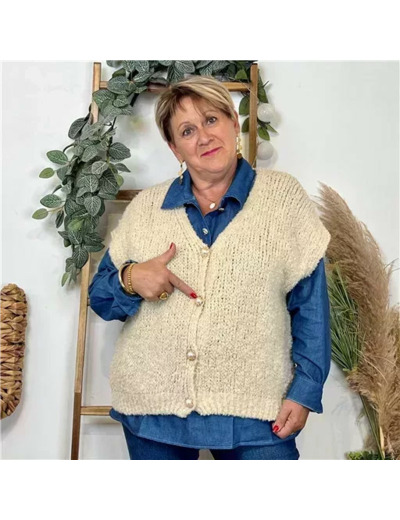 Z124- Gilet bouclette sans manches (Tu) (beige)