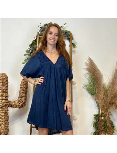 K145- Robe coton et broderie (Tu) 🇮🇹 (marine)