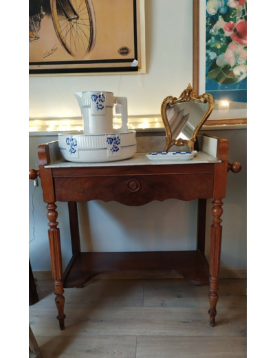 Table de toilette Louis-Philippe en bois et marbre