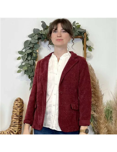 K043- Blazer texturé pailleté (T38-T44) 🇮🇹 (bordeaux)