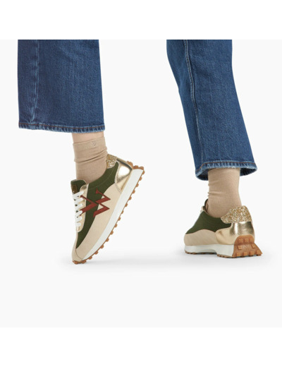 Baskets monogramme kaki & beige - Hanaé - Vanessa Wu