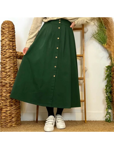 M046- Jupe boutonnée "Maëlle" (T36-T38) (vert bouteille)