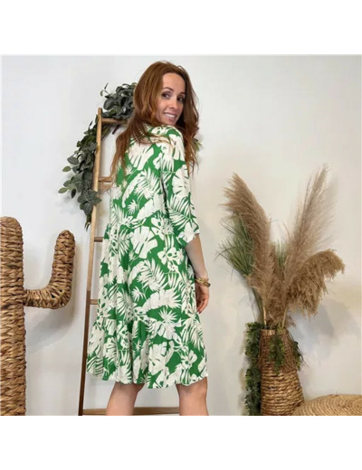 K151- Robe feuillages manches (Tu) 🇮🇹 (vert brésil)