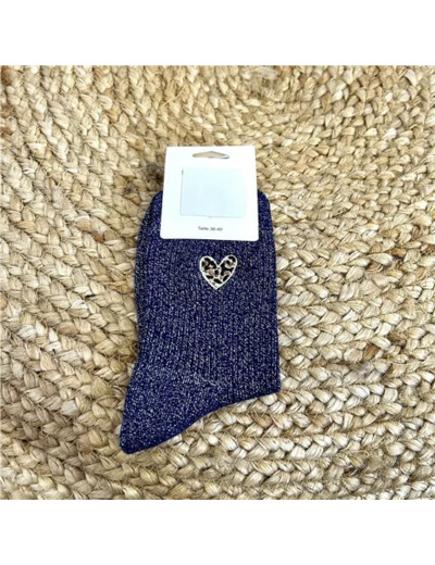 V314- Chaussettes "Coeur Léopard" (marine)