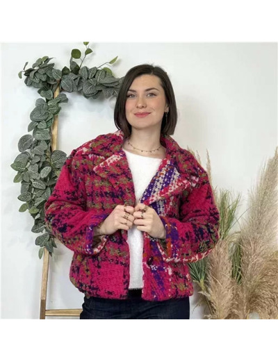 K681- Veste Laine Chiné (Tu)  🇮🇹 (fuchsia)