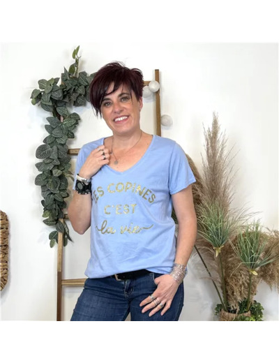 L454- T-Shirt "Les Copines c'..." (Tu) (bleu ciel)