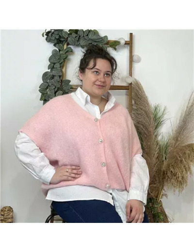 Z143- Gilet boutons fantaisies (Gu) (rose pâle)