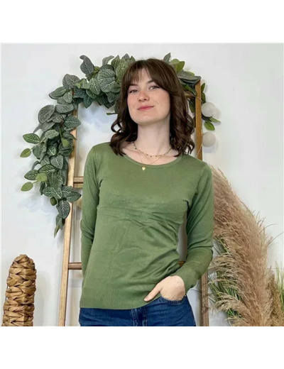 Y376- Pull FIN sans laine «Voggo» (T36-T48) (kaki)