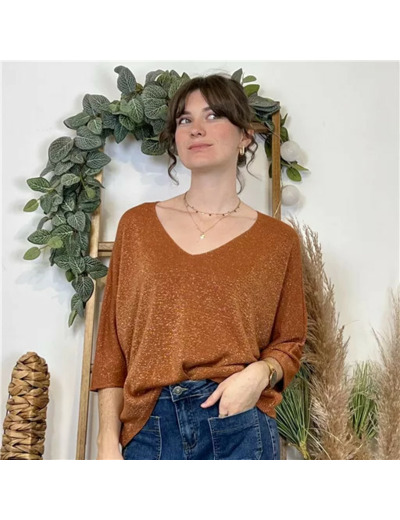 K052- Pull col en V Lurex (Tu) 🇮🇹 (rouille)