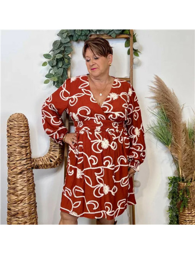 K096- Robe unie brodée (T40-T48) (rouille)