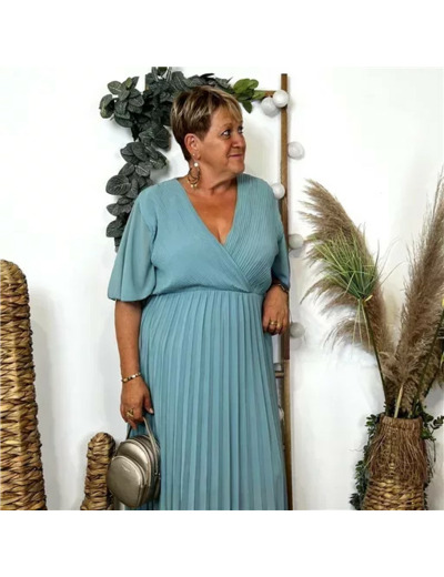 Z346- Robe Plissée "Jolies Formes" (Gt) (vert céladon)