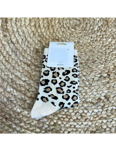 V308- Chaussettes "Léopard" (beige)