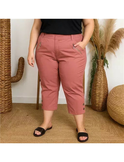 T581- Pantacourt stretch uni JST (T38-T52) (vieux rose)