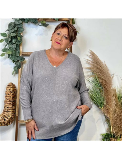 Z118- Pull Christy Pailleté Grande Taille (gris)