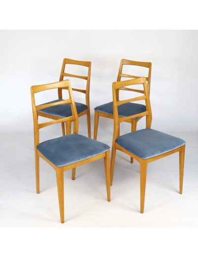 Ensemble de chaises scandinaves velours bleu