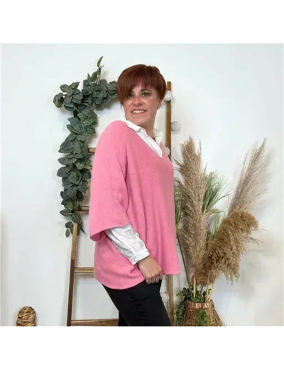 K545- Pull loose Crop-Top (Tu) (rose bébé)
