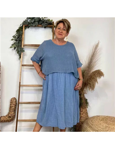 K146- Robe Crop-Top (Tu) (bleu jeans)