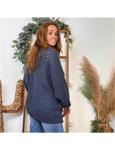 K106- Pull maille ajourée (Tu) 🇮🇹 (bleu jeans)